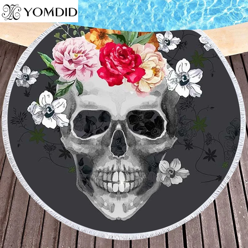 Women Large Bath Towel For Beach Thick Round Sugar Skull Printed Beach Towel Fabric Quick