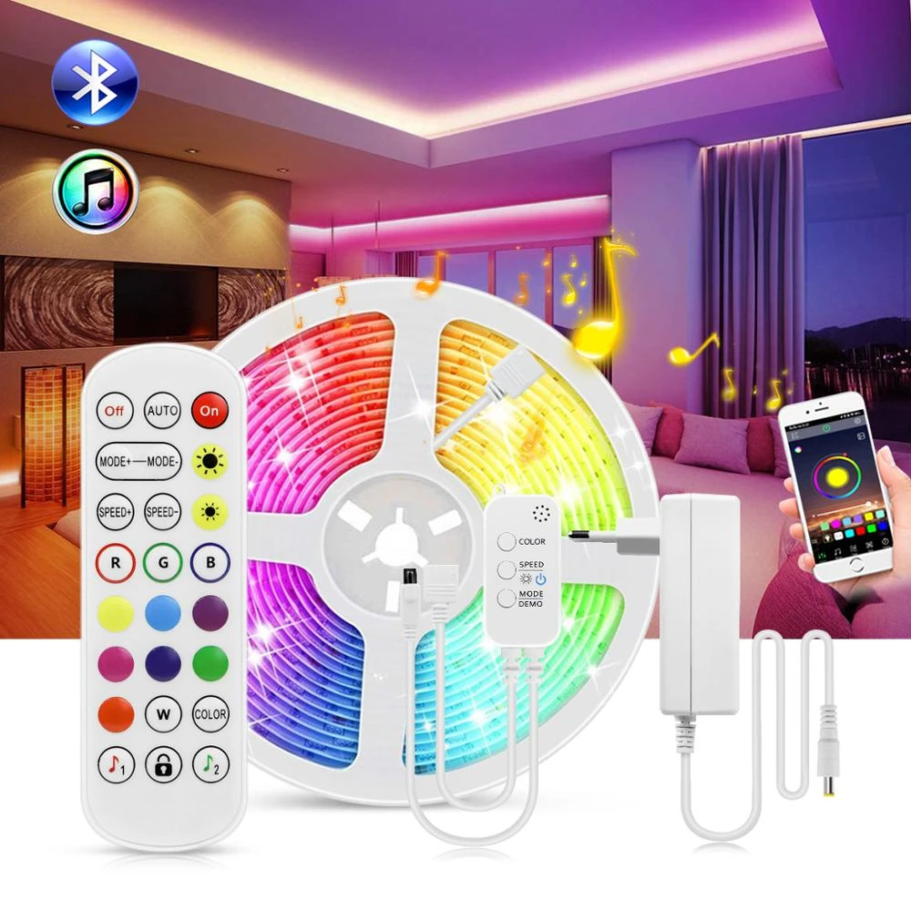4 05 30 de descuento tira de luces led 5m 10m luces led inteligentes 5050 rgb lampara de cinta sincronizacion de musica controlador bluetooth para