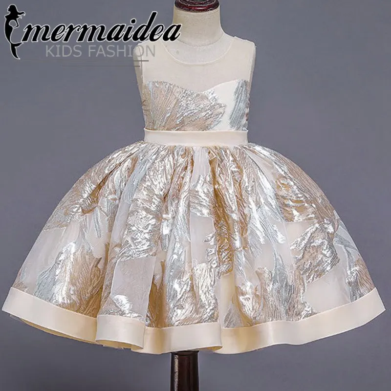 champagne Платье для девочек бальное платье с цветочным рисунком, Vestido, Детские платья для девочек вечерние платья-пачки на свадьбу для детей возрастом от 3 до 10 лет платье принцессы, подарок - Цвет: champagne