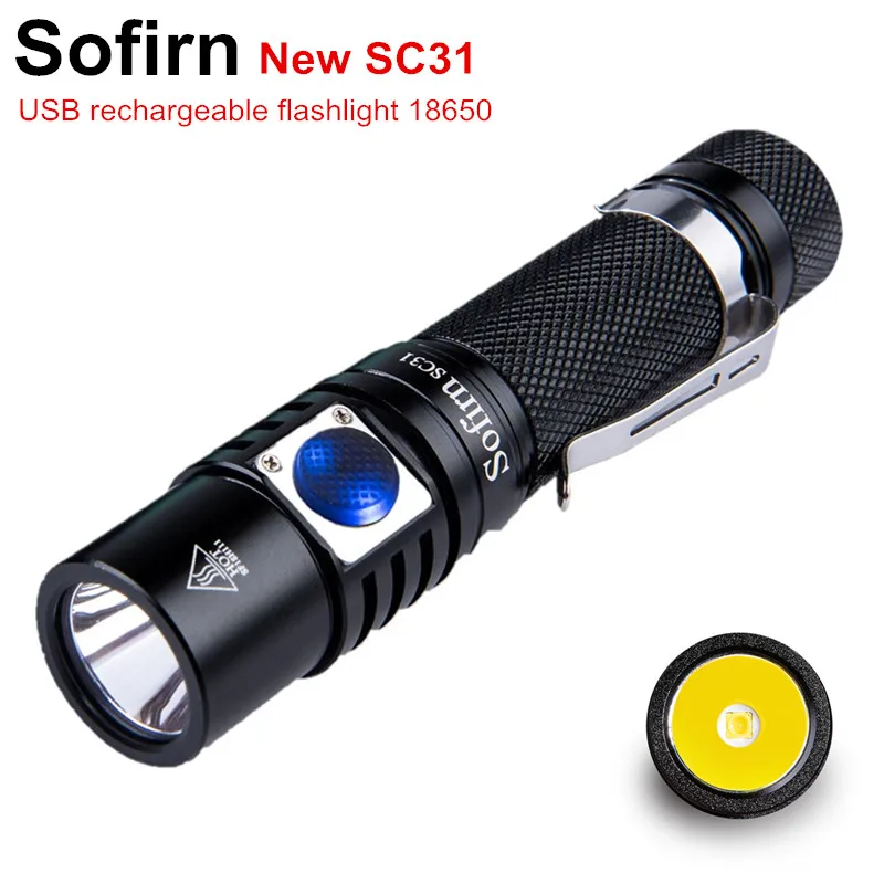 

New Arrival Sofirn SC31 XP-G3 4 Modes USB Rechargeable LED Flashlight 18650 Tactical Flashlight EDC Lamp with Power Indicator