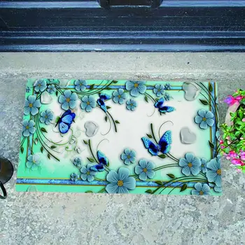 

Cat dog pet paws clean doormat rubber backing outdoor anti-slip door mat for hallway entrance beauty butterfly printed carpet A5