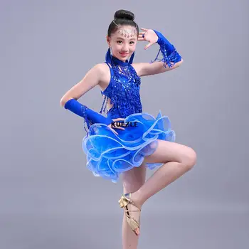 

Ruffled Children Latin dance costumes children tassels children Latin performance competitions costumes sequins Dresss Girls