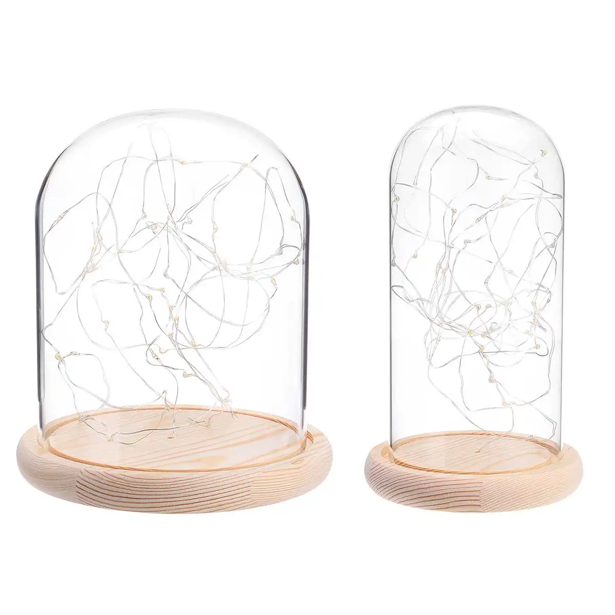  Glass Dome Bell Jar Cloche Display Wooden Base 20 LED Fairy String Light Home Decor Bedroom Desk Ni - 4000316243814