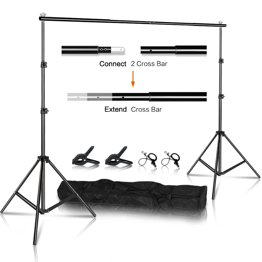 2x2m Adjustable Photography Muslin Background Support System Stand with Spring Clamps for Photo Video Studio Shooting Walk Fly Backdrop Stand 