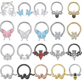 ZS 1PC 16G 스테인레스 스틸 크리스탈 Septum 코 링 박쥐 꿀벌 나비 Septum 리모콘 피어싱 귀 Tragus 연골 헬릭스 8/10MM