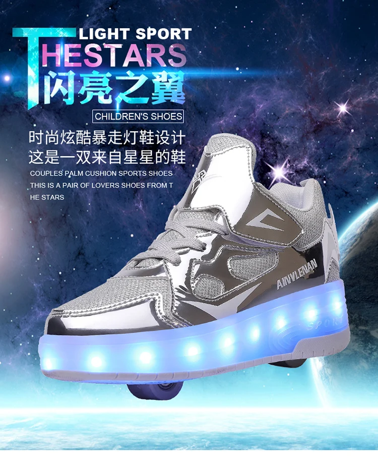 Children Two Wheels Luminous Glowing Sneakers Black Pink Red Led Light Roller Skate Shoes Kids Led Shoes Boys Girls USB Charging girls shoes