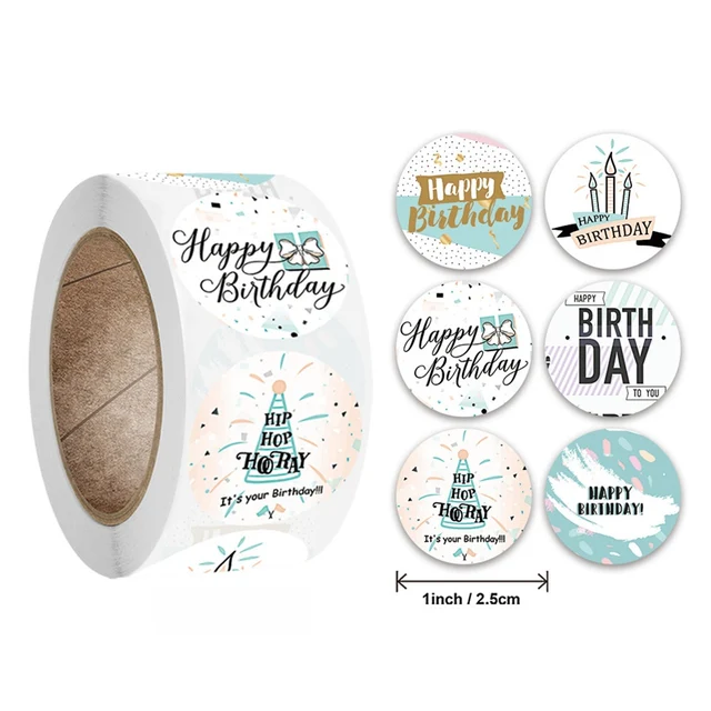 50-500pcs 1inch Cute Happy Birthday Stickers Handmad Decor Envelope Sealing Label Kids toys gift Package Stationery Stickers H0168-50pcs