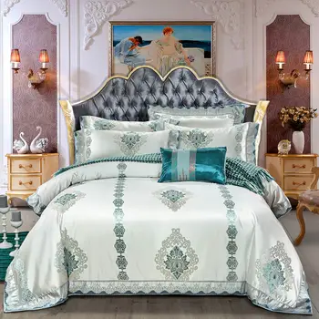 

Papa&Mima Jacquard Satin Bedding Sets King Queen Size Bed Linens Sheet Duvet Cover Pillow Sham