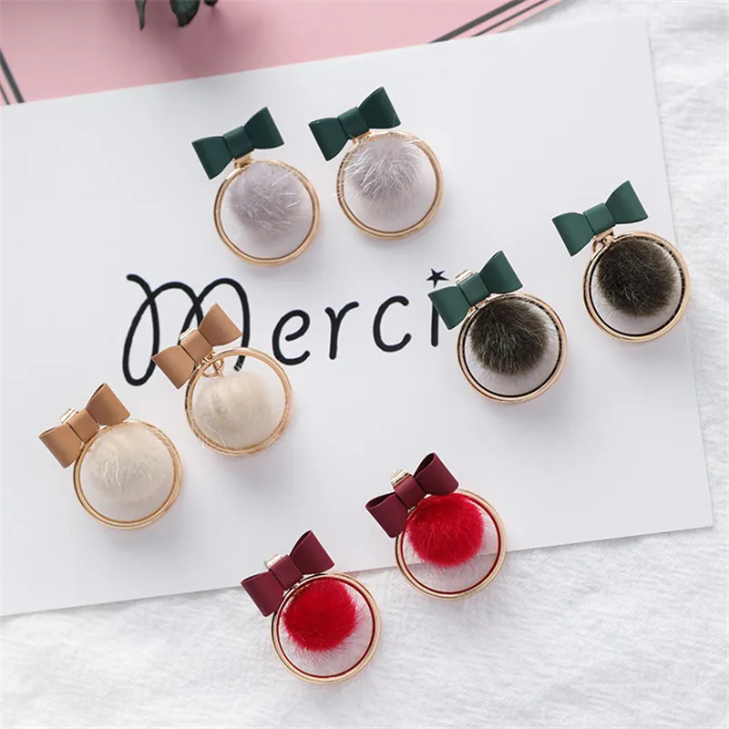 

Plush Ball Bow Knot Round Circle Cute Sweet Autumn Fall Winter 2019 Women Girl Stud Earrings Korean Japan Fashion Jewelry-MSE