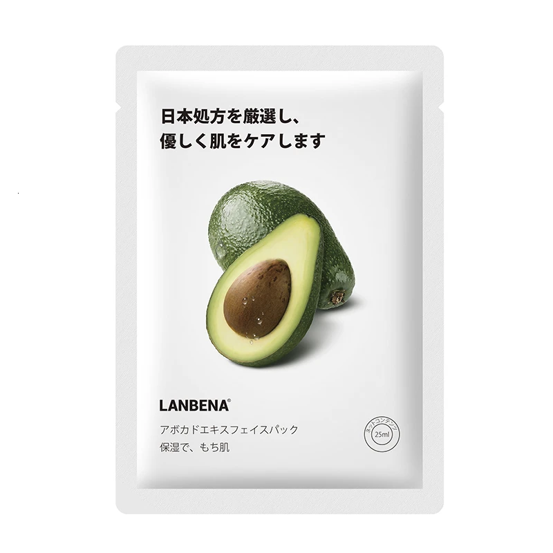 Avocado LANBENA маска для лица фруктовая эссенция маска для лица глубокое увлажнение отбеливание увлажняющая сужающая поры Корейская листовая маска для лица Уход за кожей - Цвет: Avocado
