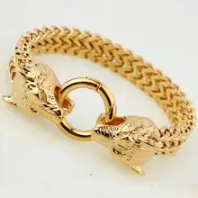 Шикарные крутые мужские браслеты с волками, модная коробка с двойной насечкой, цепочка 12 мм, браслет из нержавеющей стали, животное золотого цвета