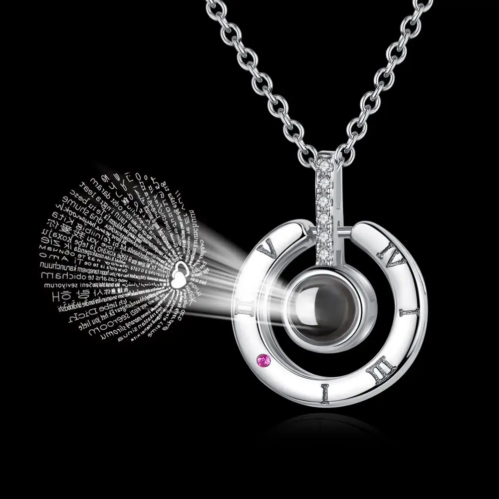 

925 Sterling Silver Necklace 100 languages I LOVE YOU Projection Necklace For Memory Of LOVE Women Jewelry Choker Collares