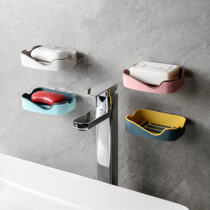 

1Pcs Wall-hung Double-layer Draining Soap Holder Bathroom Hole-Free Soap Holder Soap Box