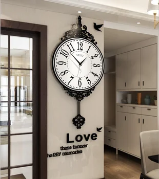 

GH European Style Swingable Round Wall Clock Modern Design Vintage Hanging Clocks Wall Pendulum Clock Living Room Free Shipping