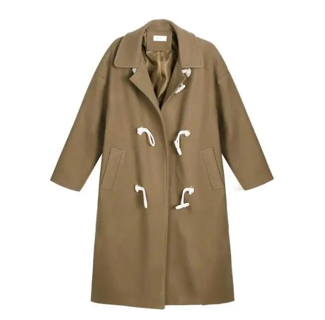 camel Зимние кнопки в стиле ретро для женщин пальто шерсть Ourterwear зубчатый теплый толстый женский двубортный пальто длинные выше колена свободные куртки - Цвет: camel