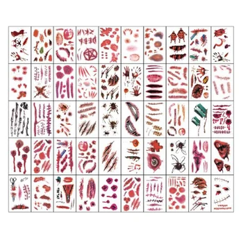 

Terror Body Scar Tattoo Temporary Stickers Halloween Bleeding Wound Scar for Cosplay(2 Sets)
