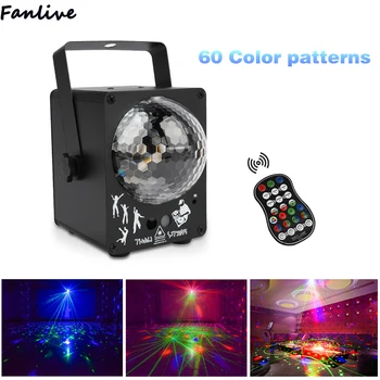 

10pcs 60 Patterns RGB LED Disco Music Activated Laser Projector Christmas Lighting Effect For Home Party Wedding DJ Stage Light