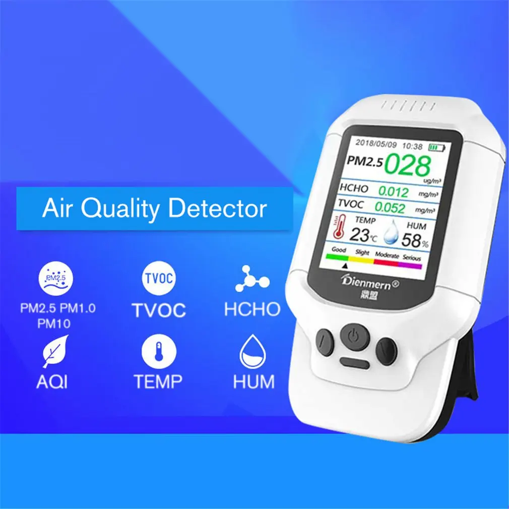 PM2.5/CO2/TVOC/HCHO тестер AQI анализа качества воздуха детектор температуры и влажности монитор домашний счетчик смога распродажа