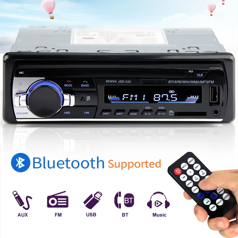 Авторадио 12 в Bluetooth V2.0 JSD520 автомобильный стерео In-dash 1 Din FM Aux вход приемник SD USB MP3 MMC WMA автомобильный Радио плеер