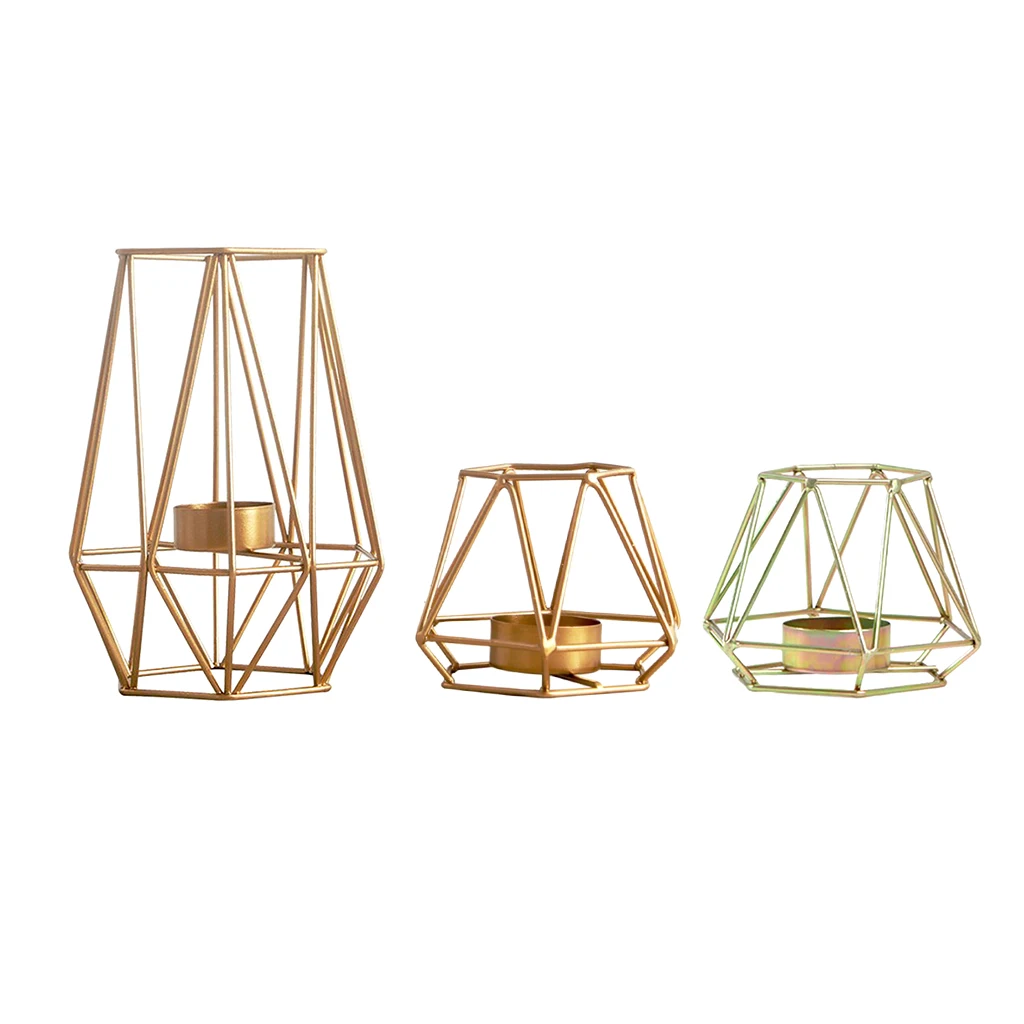 3D Geometric Dinner Candle Holder Candlestick Metal Wire Tea Light Candle Holder for Home Wedding Party Church Decor