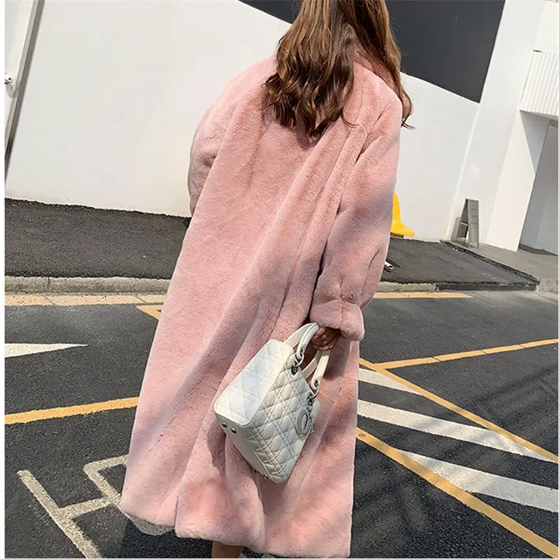 Роскошная длинная шуба из искусственного меха норки, женская зимняя модная Шуба с отворотом, Толстая теплая меховая куртка большого размера, Женская Высококачественная плюшевая шуба