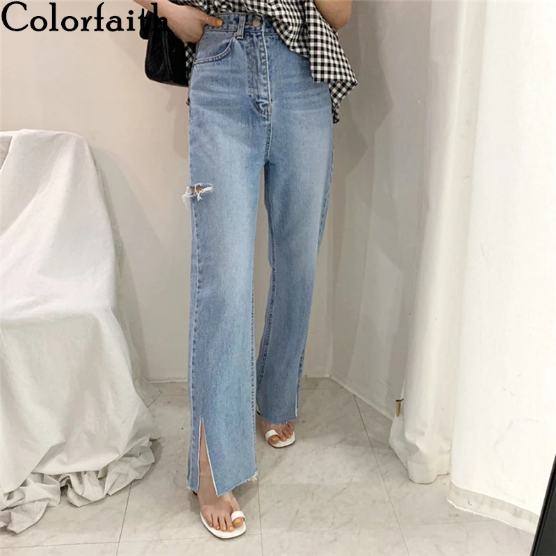 Colorfaith New 2020 Women Summer Autumn Jeans Casual High Waist Trousers Ripped Denim Raw Edge Slit Wild Ankle-Length Pants J537 Colorfaith New 2020 Women Summer Autumn Jeans Casual High Waist Trousers Ripped Denim Raw Edge Slit Wild Ankle-Length Pants J537