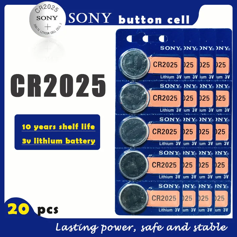 20PCS/lot SONY Original CR2025 Button Cell Battery 3V Lithium Batteries