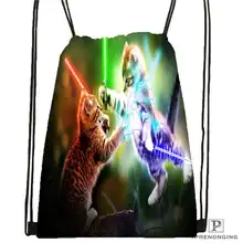 На заказ spacecat(36) походная сумка на шнурке милый рюкзак для детей(черная спинка) 31x40 см#180612-03-cat