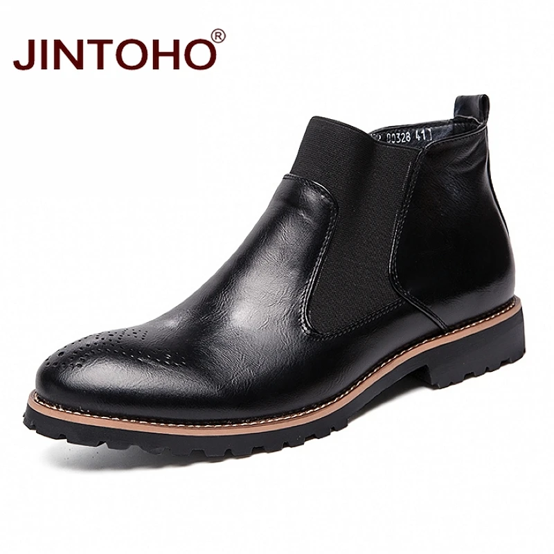 JINTOHO/Модная Мужская зимняя обувь из натуральной кожи; зимние мужские кожаные ботинки; мужские ботинки; недорогие мужские Ботильоны; коллекция года; мужские ботинки - Цвет: black