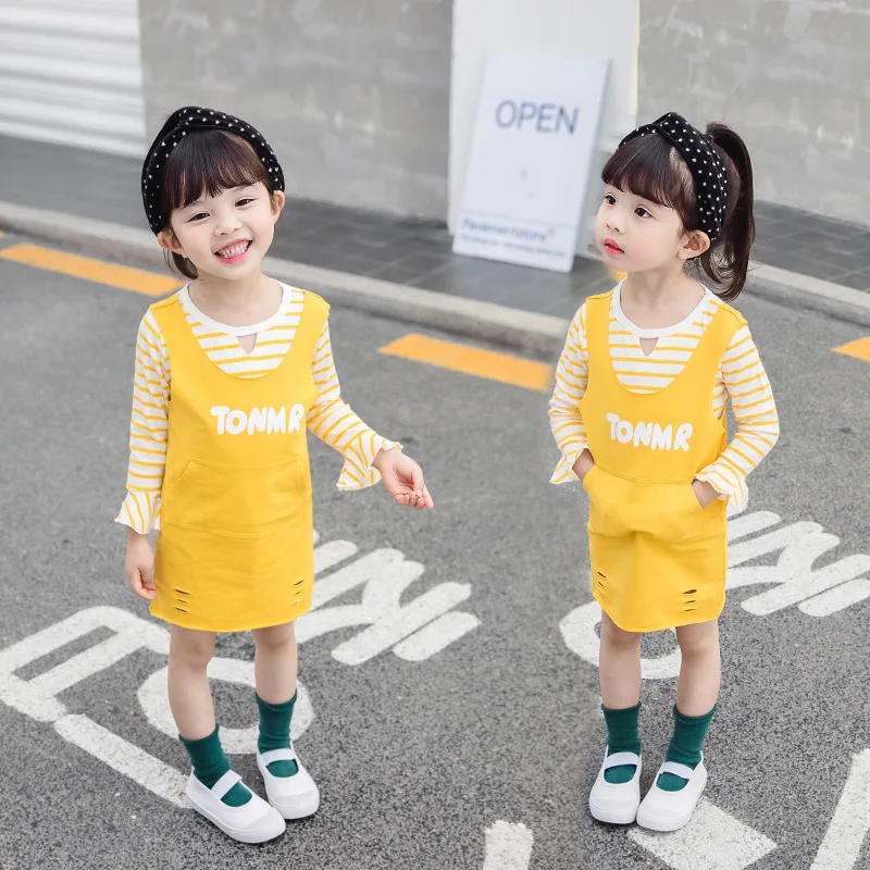 

2019 New Style Korean-style CHILDREN'S Suit Spring And Autumn Children Girls' Shirt Casual Suspender Pants Two-Piece Set