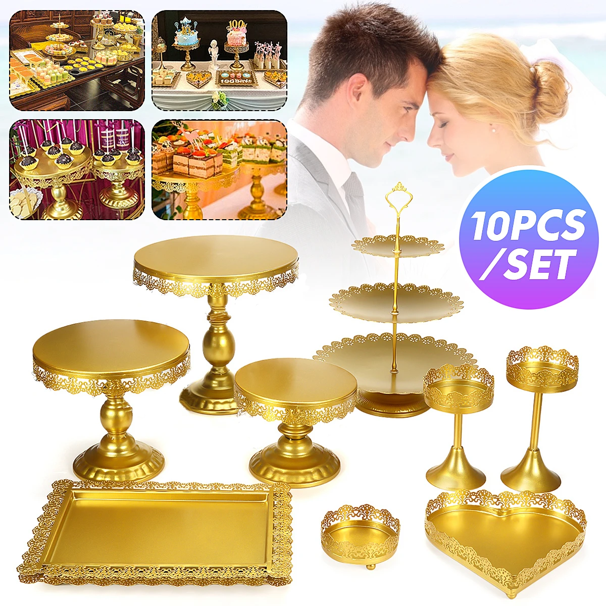 10 шт. из золотистого металла в виде пирожного чашке держатель Подставка для