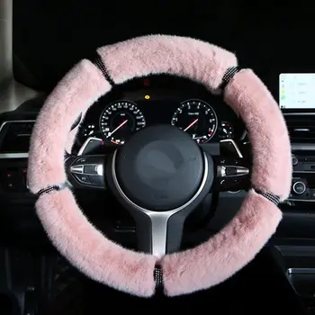 

Crystal Rhinestones Car Steering Wheel Cover Winter Plush Diamond Steering-wheel Covers Auto Interior Accessories Case