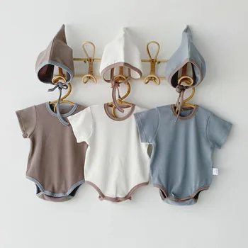 

Baby Boy Girl Bodysuits Short Sleeve Baby Girl Clothes Set Spring Summer Brown White Blue Newborn Baby Clothes Kawaii Outfit
