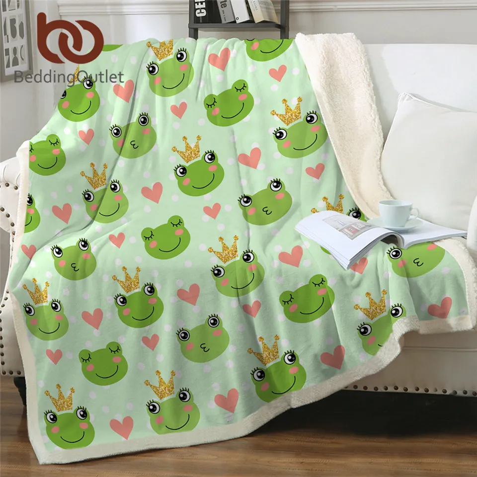 BeddingOutlet милые лягушки шерпа Флисовое одеяло мультяшное постельное белье Золотая