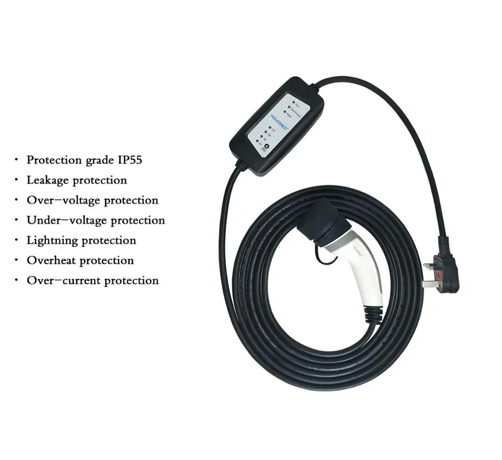  YKS-ESNES EVSE Portable EV Charger IEC62196 13A UK 3 Pins Plug 5M Type2