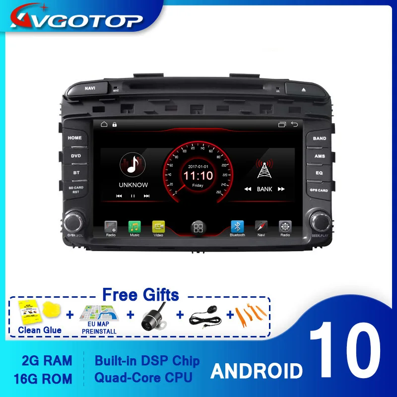 Автомагнитола AVGOTOP Android 10 WINCE Bluetooth GPS DVD-плеер для KIA SORENTO 2015 2 ГБ 16 MP3 MP4 автомобильный