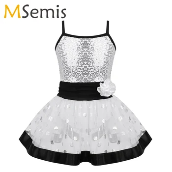 

Girls Ballet Tutu Dress Dancing Dress Spaghetti Shoulder Straps Sequins Flower Polka Dots Ballet Dance Gymnastics Leotard Dress