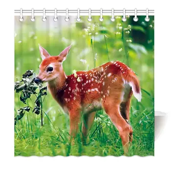 

HommomH shower curtain counterweight with hook waterproof waterproof fabric with bathroom forest cute sika deer