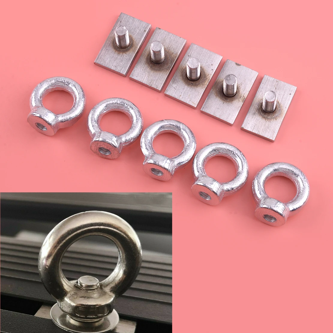 Nuovo 5 Set M8 T Bolt Eye Nut Tie Down Kit Adatto Per Rhino Thuli Pro Yakima Portapacchi T & C Channel Uniform Force Quick Release