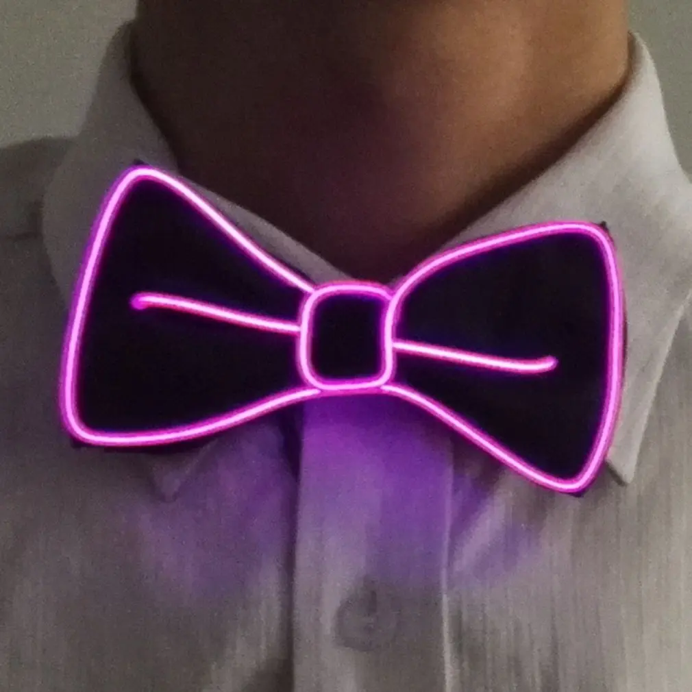 PINK Men Led Wire Flashing Light Up Bow Tie Luminous Bow Tie Necktie For Men Club Wedding Dance Party Christmas New Year - Цвет: PINK