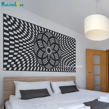

3D Visual Effects Mandala Eye Wall Stickers Bedside Warped Checkered Rectangle Vinyl Art Murals Removable YT5391