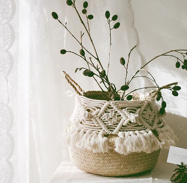 Maceta de mimbre hecha a mano para colgar en la pared, cesta de mimbre para  jardín, soporte para plantas - AliExpress