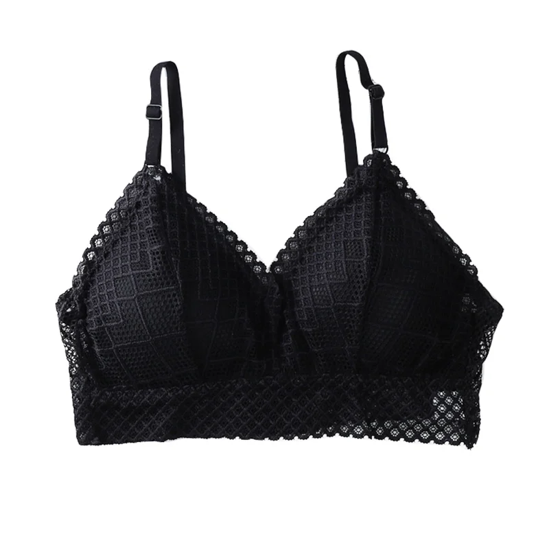 

Summer Women Top Fashion Lace Bralette French Style Triangle Cup Deep V Wireless Bra Sexy Lingerie Underwear Soft Thin Bras