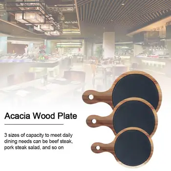 

Hand-polished Pizza Plate Round Black Acacia Wood Dinner Plate Natural Raw Simple Practical Novelty Western Sushi Steak Tray New