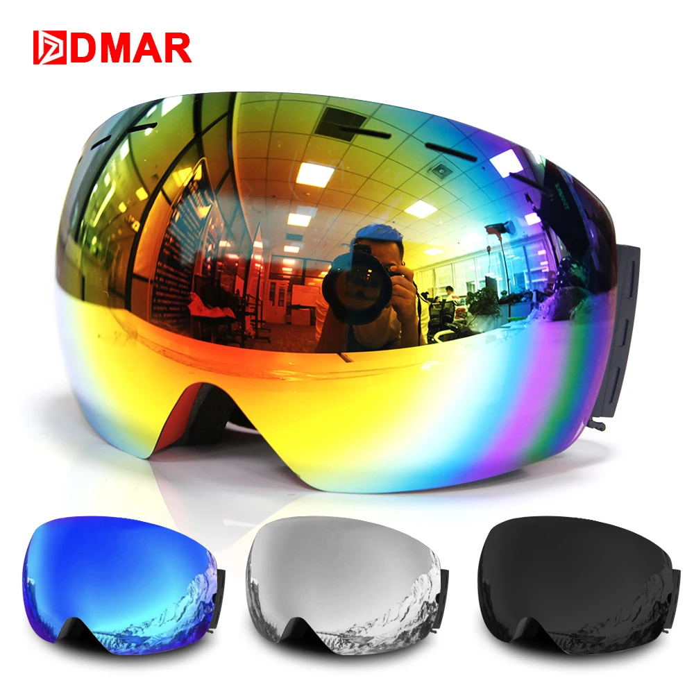 

DMAR ski goggles spherical anti-fog Protection double layers keep warm big lenses glasses men women snow goggles skating