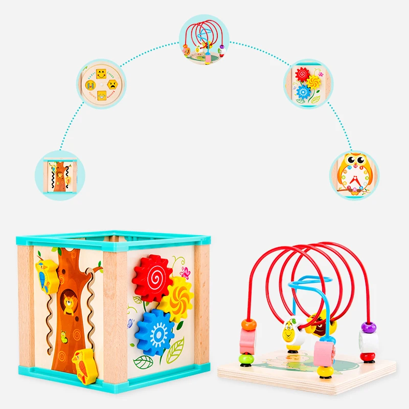 New wooden multi-functional owl surrounded by beaded treasure chest children puzzle early teaching hand-eye coordination toys