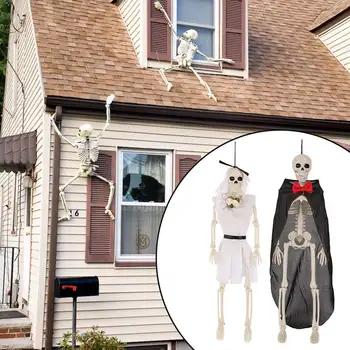 

2 pcs Mini Skeletons Halloween Props Human Scary Accessories Simulation Bride Groom Party Haunted Full Body Home House Decor
