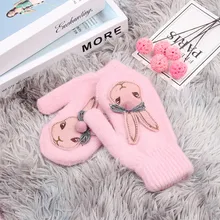 Детские модные зимние перчатки из кролика с героями мультфильмов, детские толстые теплые перчатки для девочек, милые шерстяные варежки с кроличьими волосами