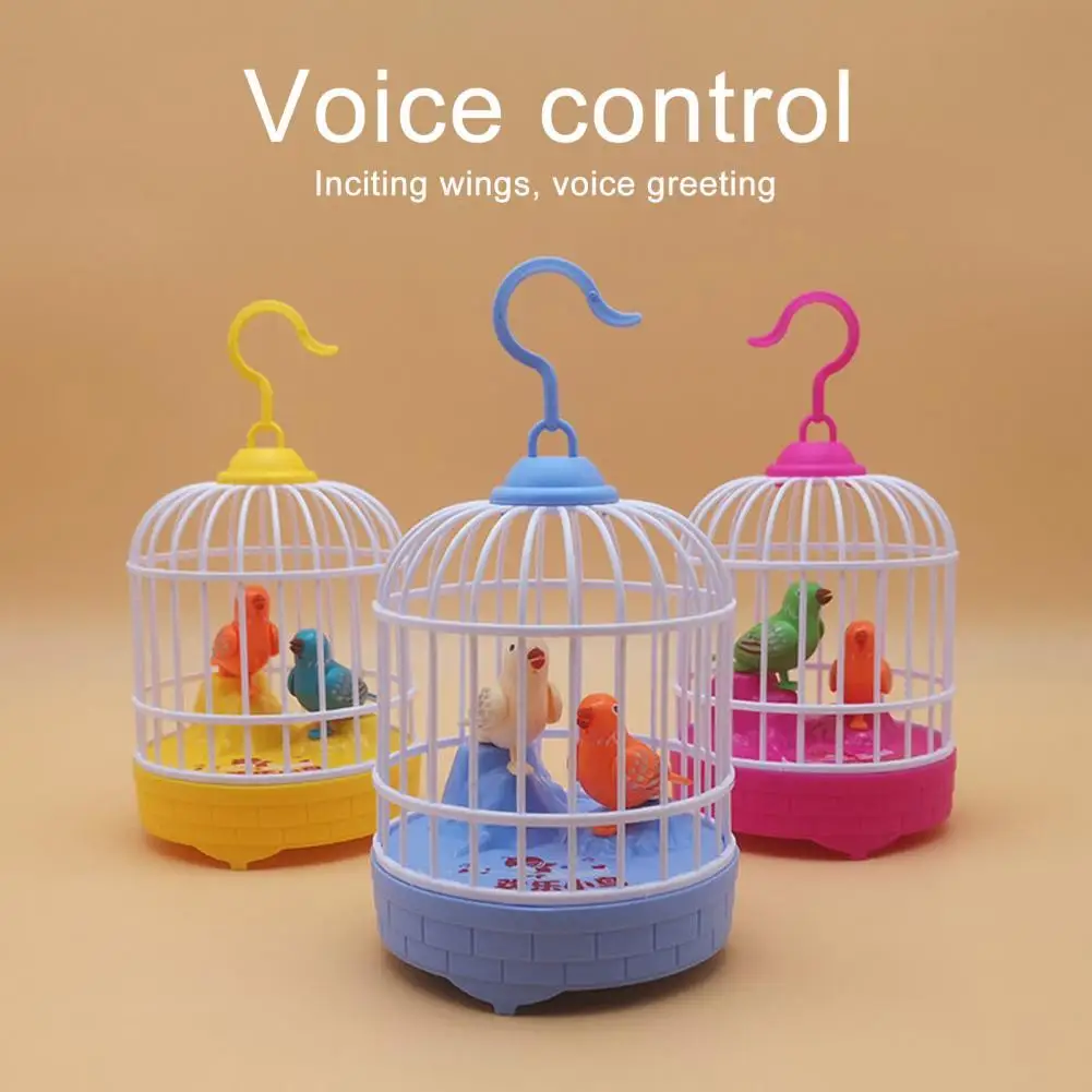 Inductive Sound Voice Control Bird Cage Funny Toy Children Pet Toy Animal Simulation Birdcage Kids Gift Garden Light Music