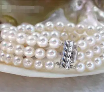 

Free shipping new hot nature 3row round white FW pearls Bracelet 925ss